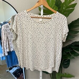 🖤 H&M Basic Polka Dot Black & Cream Soft Relaxed Fit Cotton Tee Sz M
